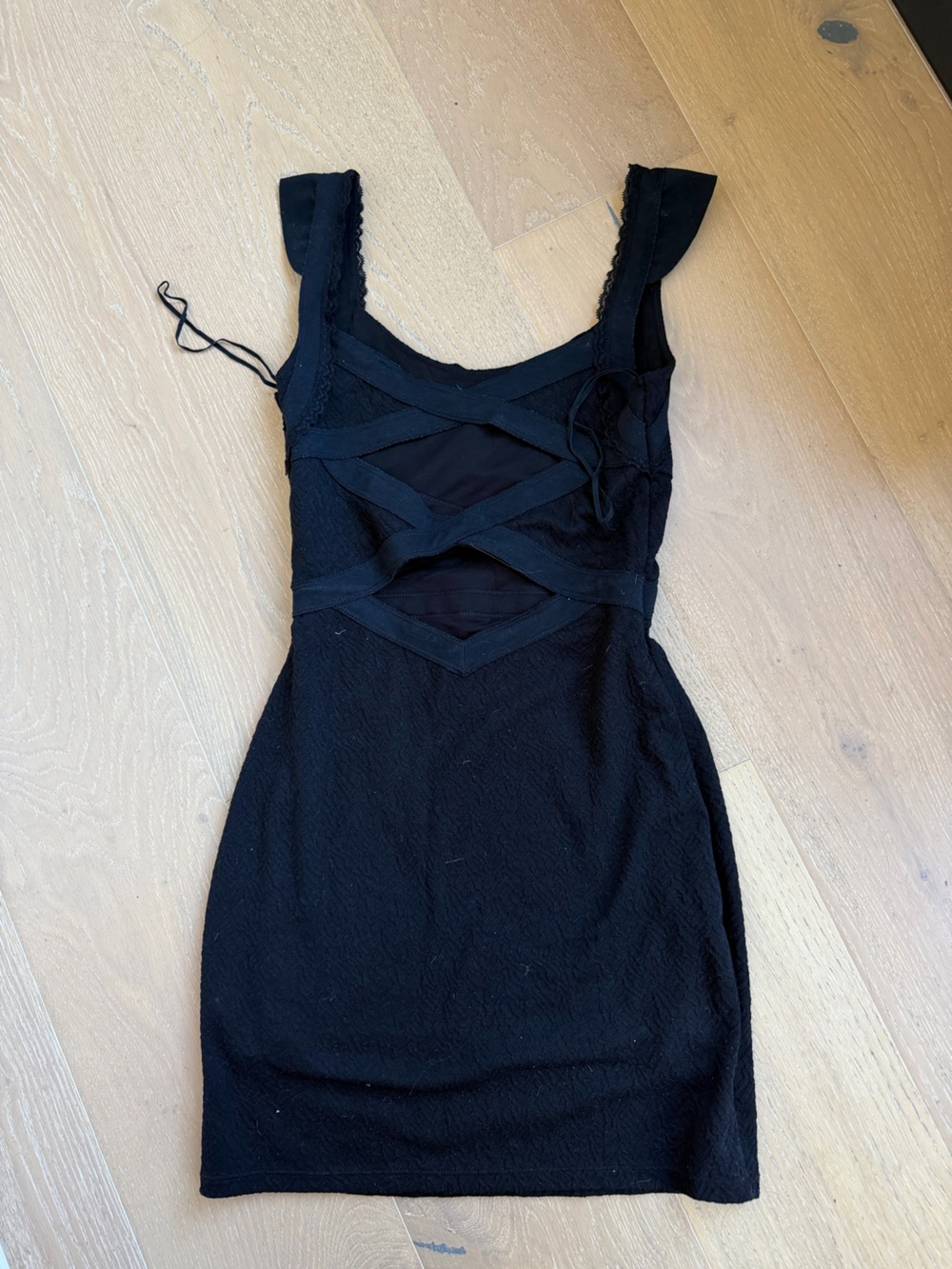 Free People Black Stretch Bodycon Dress with Front Cutouts